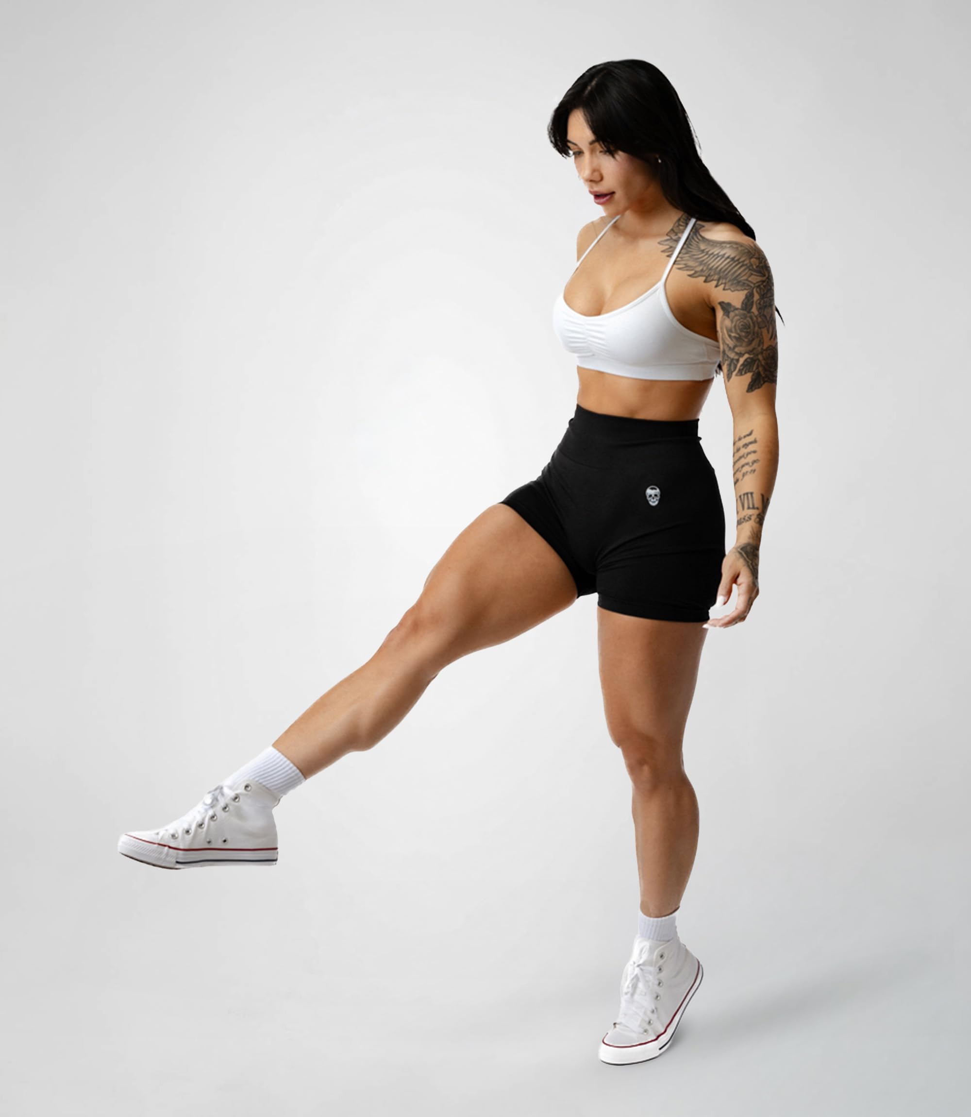 Gymreapers Infinity Seamless Workout Shorts High Waist Biker Shorts for Women Athletic Gym Running Pilates Yoga Sport Short: Small Black Marl