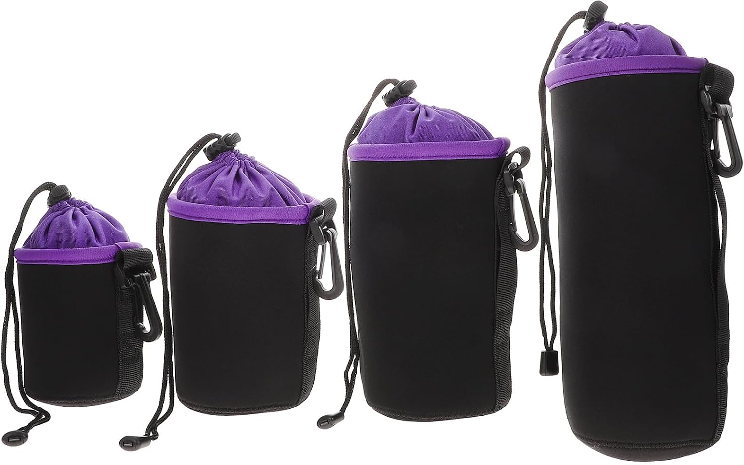 Waterproof Camera Lens Pouch Set with Drawstring Thickened Neoprene Lens Storage Bags in Purple for Dslr and Mirrorless Cameras Four Sizes S/m/l/xl