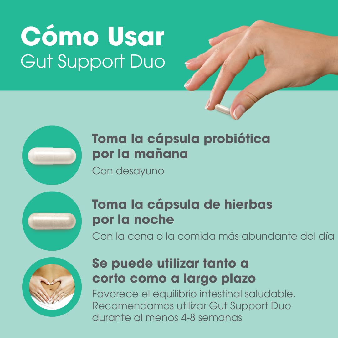 Intoleran Gut Support Duo - 30 cápsulas de probióticos y mezcla de hierbas | Probióticos - Mezcla de hierbas | Apoyo a la función intestinal y la digestión | 2 cápsulas al día | 5 cepas bacterianas