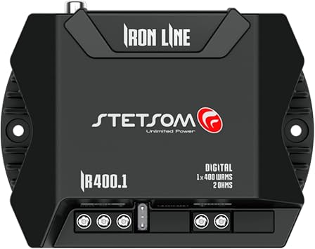 Stetsom IR 400.1 2 Ohm Compact Digital Mono Amplifier, Iron Line, 1 x 400 Watts RMS 400, 2 Ohm Stable, Monoblock Digital Car Audio Amplifier TS Full Range Sound Quality, Crossover