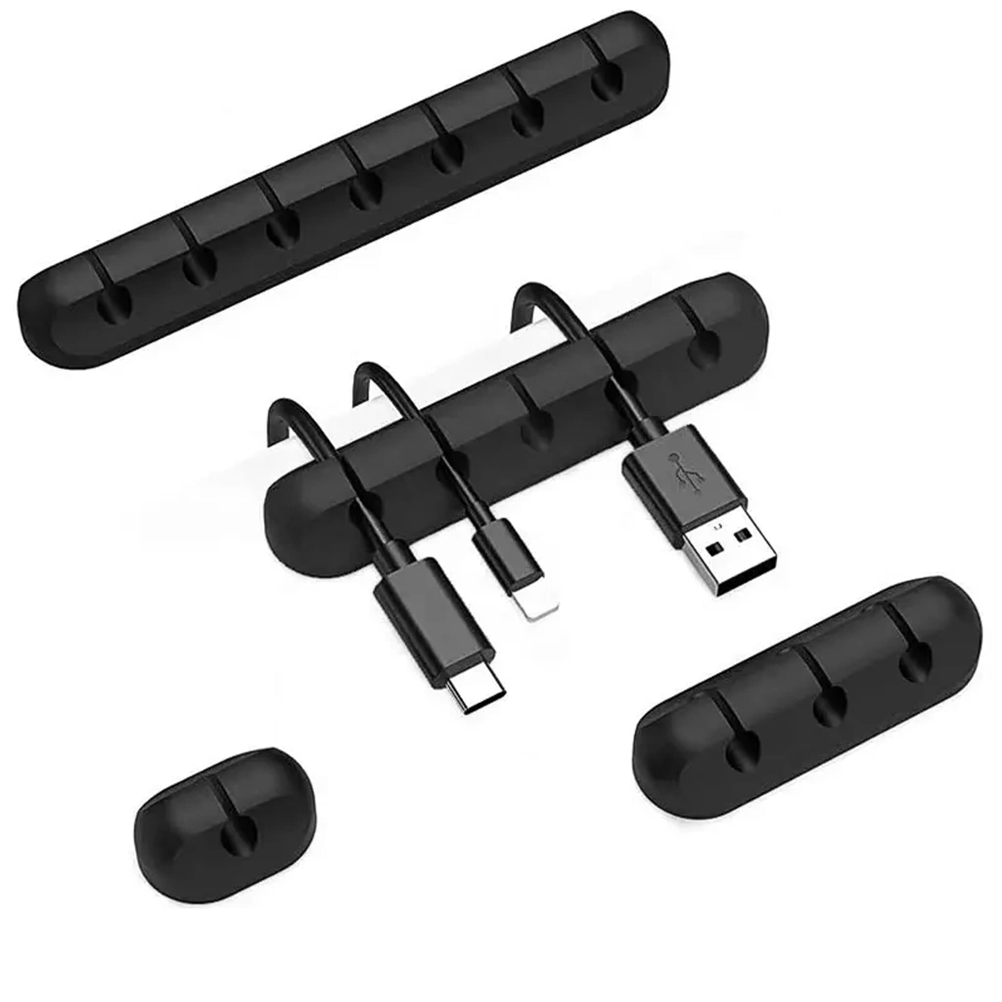 Cable Holder Clips (4 Pack) | Self-Adhesive Silicone Desk Tidy | Cable Management Clip for tidying Wires Leads Cords USB Charging Cable Mouse Wire | PC Desktop Office Home Organiser Car | Black