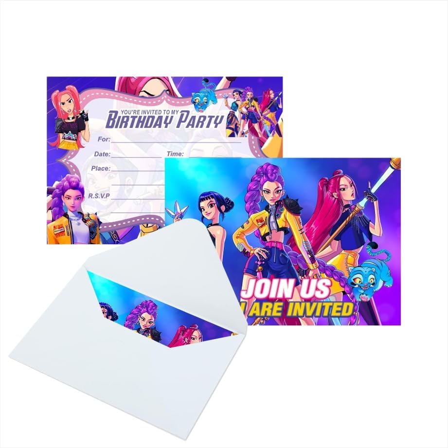 YEEFIGRO 16pcs Demon Movie Hunters Birthday lnvitation Cards Gift Cards with Envelopes for Demon Movie Hunters Theme Party Supplies