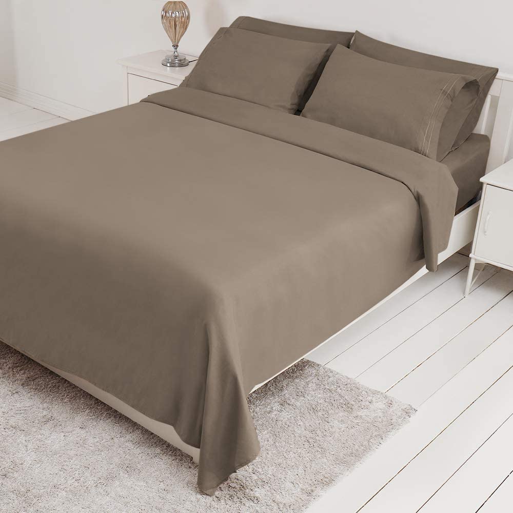 Bonzy Home 6 Piece Bed Sheet Set 1800 Bedding 100% Microfiber- Deep Pocket, Hypoallergenic, Breathable, Cooling-Wrinkle and Fade Resistant Bedding Set Cal-King Tan