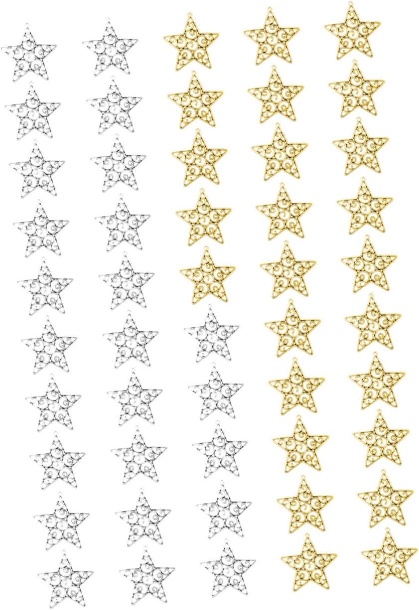 50pcs Hollowed Five Point Star Hanging Pendants for Xmas, Silver Plastic