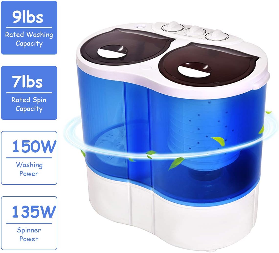 Best Cyber Deals 🔥 Giantex 16lbs Portable Mini Washing Machine Gravity Drain Compact Twin Tub Washer Spinner, Ideal for Dorms, Apartments, RVs, Camping