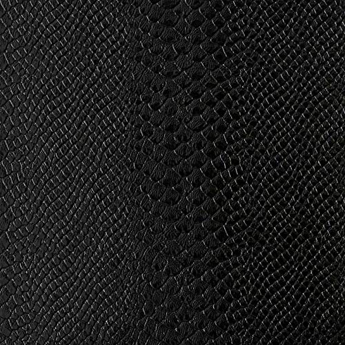 1 metro de color negro – piel sintética de serpiente en relieve/vinilo con parte trasera de punto para reptil, diseño de animales, acabado brillante, para tapicería, vestidos, bolsos, 138 cm de ancho
