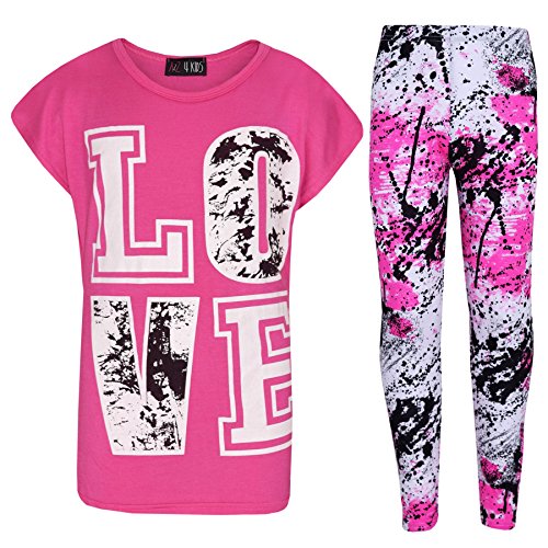 Image of A2Z 4 Kids Girls Love Crop Top T-Shirt And Splash Fashion Leggings Girls Pants Kids Outfit Sets Age 5-14 Years