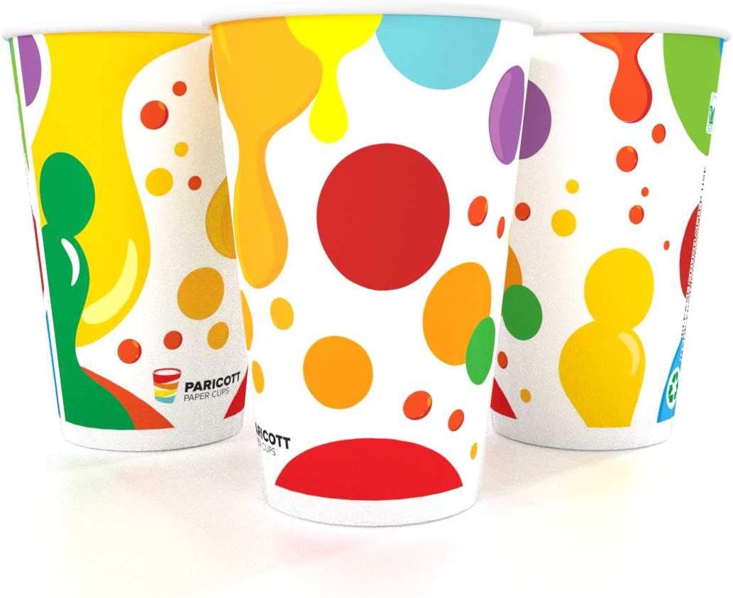 PARICOTT 300ml Multi Drops Printed Disposable Paper Cup 10 Oz/ 300ml-200 Pieces