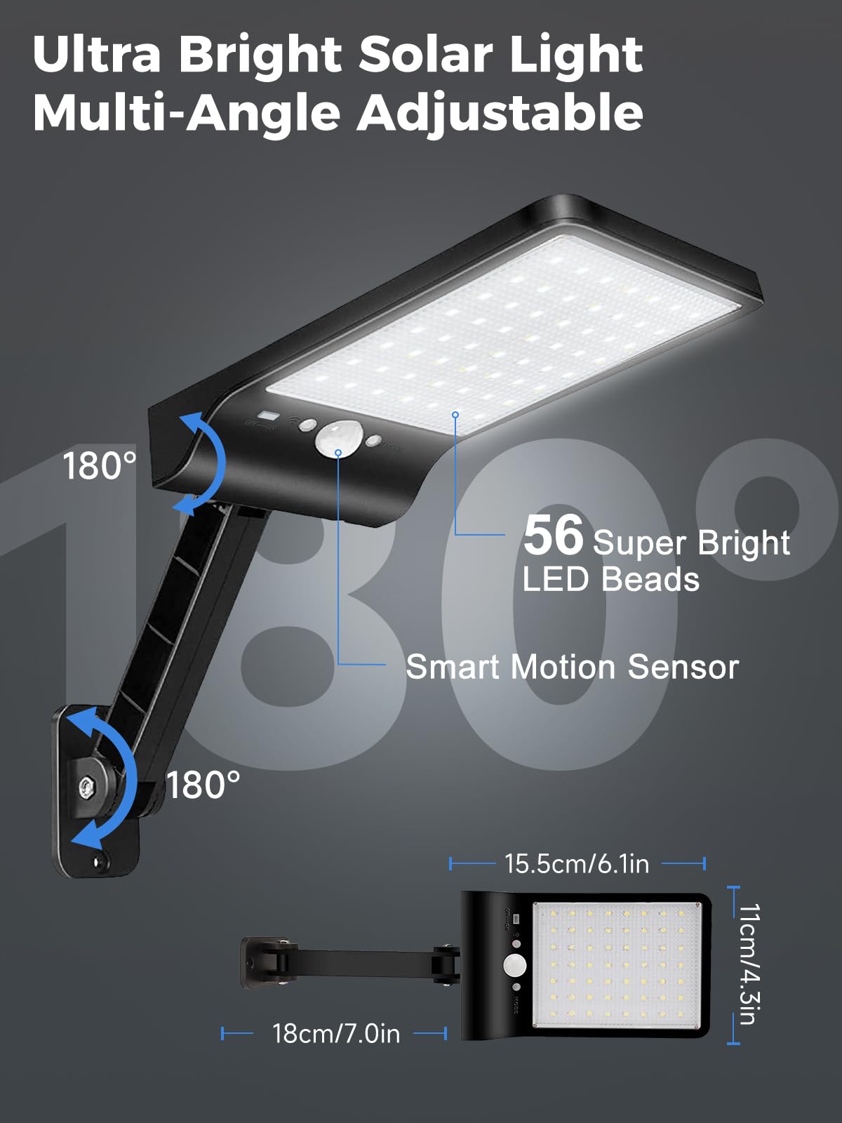 Moman Lampe Solaire Extérieur, Lumiere Solaire Exterieur Detecteur de Mouvement 56LED/2200mAh Applique Solaire 3 Modes IP65 Étanche avec Télécommande (Noir), Lampe-Solaire-Exterieur-Eclairage-Lumiere