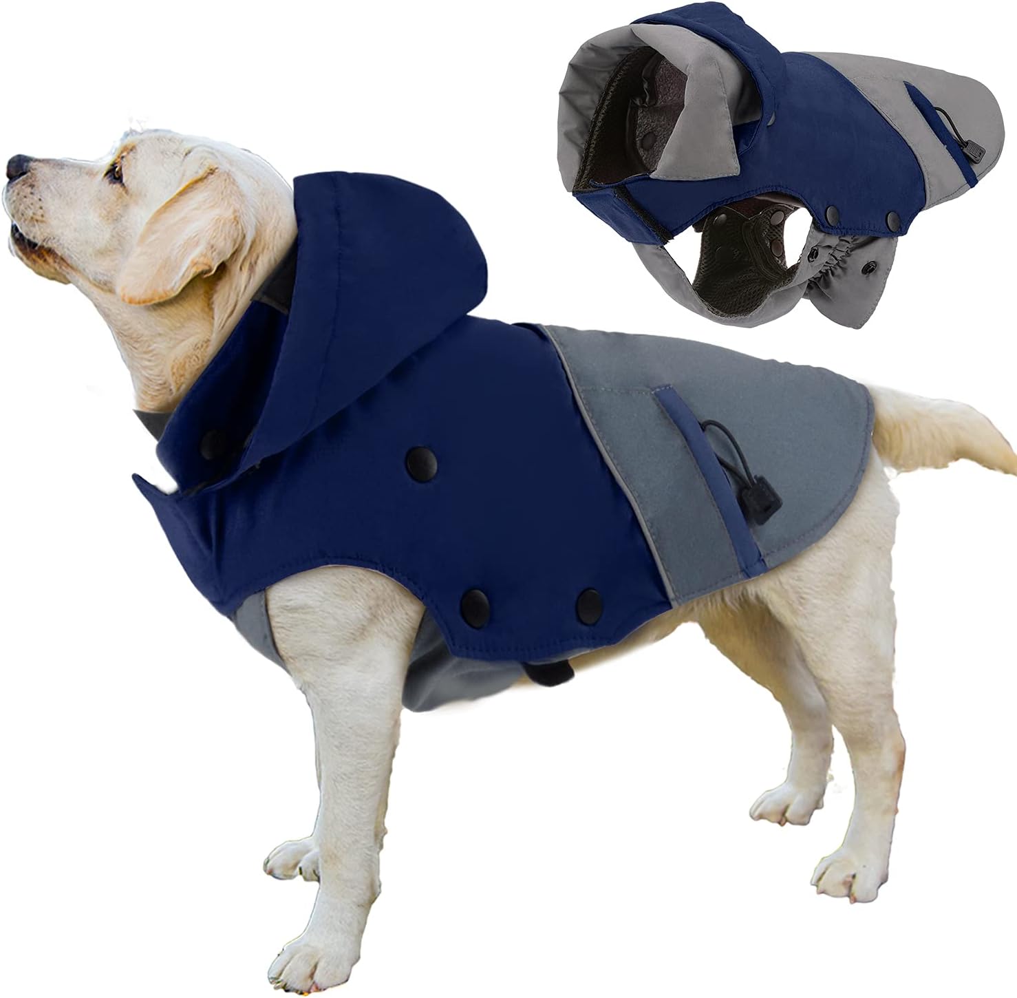 PETLOFTDog Winter Jacket, Reflective Windproof Dog Winter Coat Windproof Warm Outdoor Fleece Winter Dog Jacket with Detachable Fleece Lining (XL, Navy Blue)