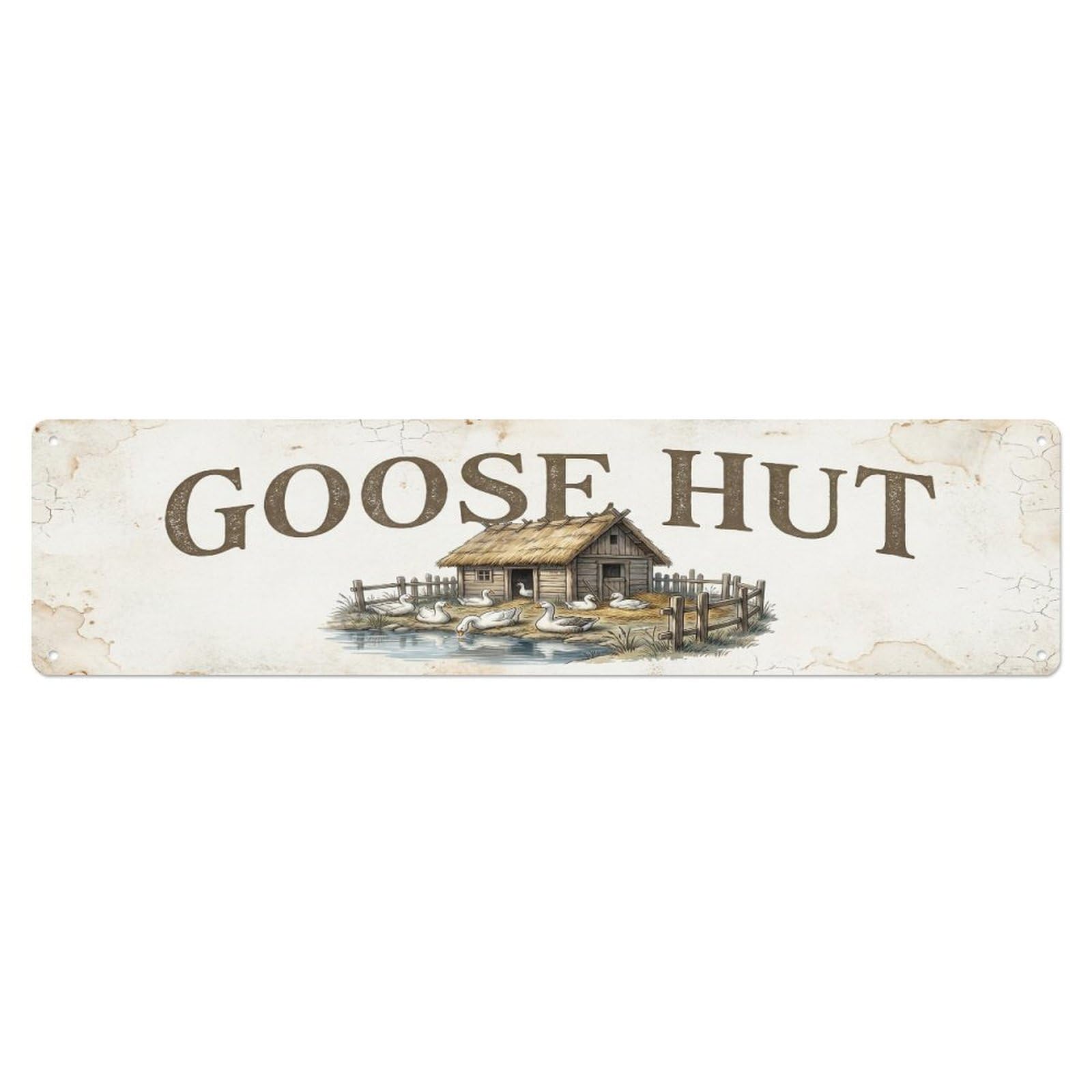 Vintage Hut On Goose Farmhouse Funny Goose Backyard Farm Metal Tin Sign Plaque Wall Decor for Cafe, Club, Garden Metal Poster 4x16Inch