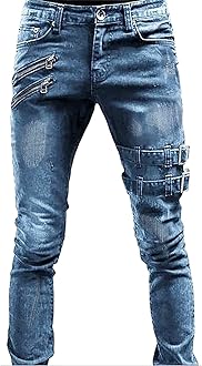 Casual Mid Up Men's Jeans Fit Ripped Trousers Slim Straight Men's Jeans