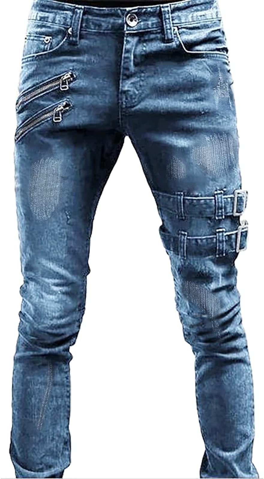 Casual Mid Up Men's Jeans Fit Ripped Trousers Slim Straight Men's Jeans
