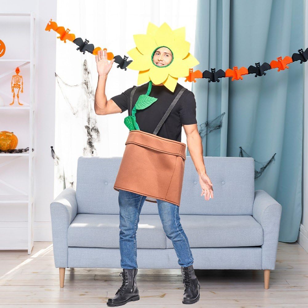 Costume De Pot De Fleur pour Adulte, Déguisement De Tournesol Amusant, Tenue De Cosplay d'halloween avec Casque, Fête À Thème pour Hommes Femmes