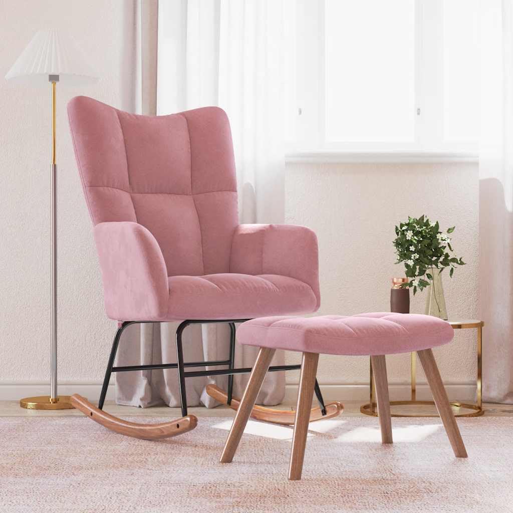 Mecedora moderna para interior con taburete, mecedora con estructura de acero y acolchado grueso, silla de relax con suave terciopelo rosa