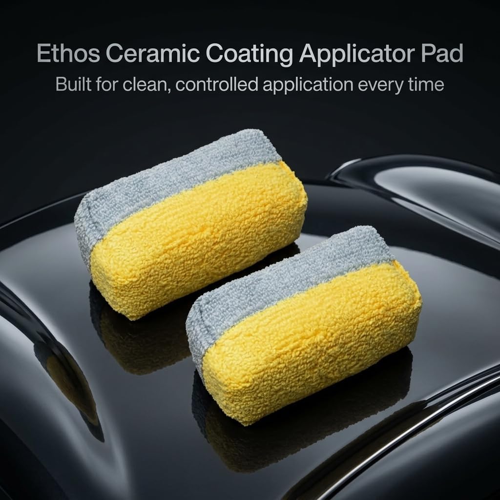Ethos Ceramic Coating Applicator Pad – Microfiber Car Detailing Sponge with Built-in Barrier for Polish & Ceramic Coat – Sponge Pad for Smooth Application – Car Applicator Pads for Detailing