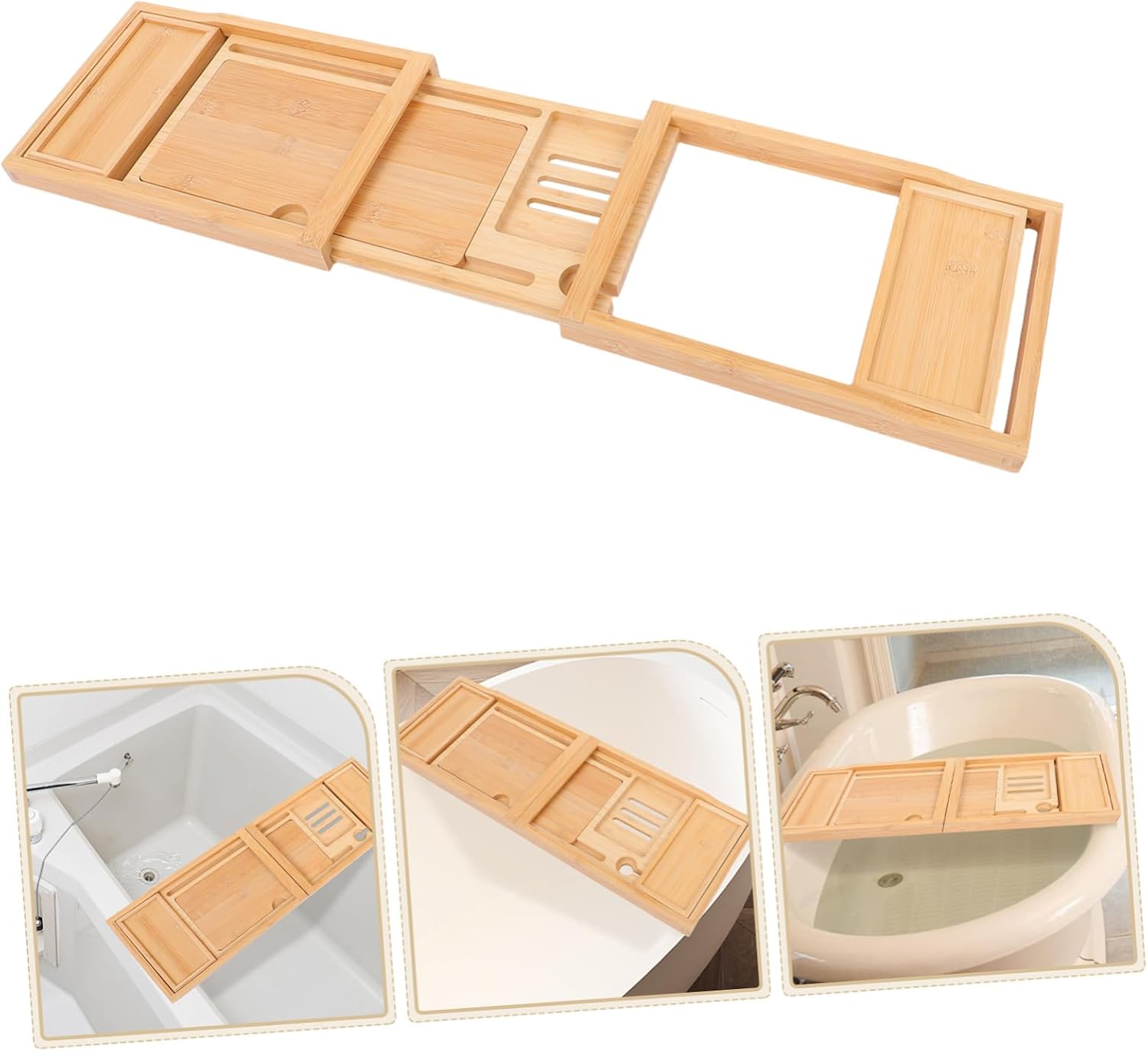 Extendable Bath Tray Multi-Function Organizer for Bathtub Ample Storage and Phone Holder Design for Toiletry Accessories and Towels