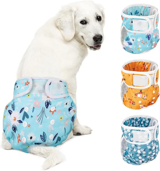 SlowTon Washable Dog Diaper, 3 Pack No Leak Comfortable Doggie Diaper