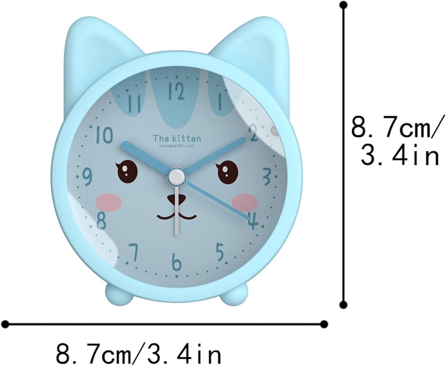 Children Cute Animal Dog/Cat Alarm Clock Silent Non-Ticking Quartz Desk Bedside Alarm Clock for Kids (Blue Cat) - Image 5