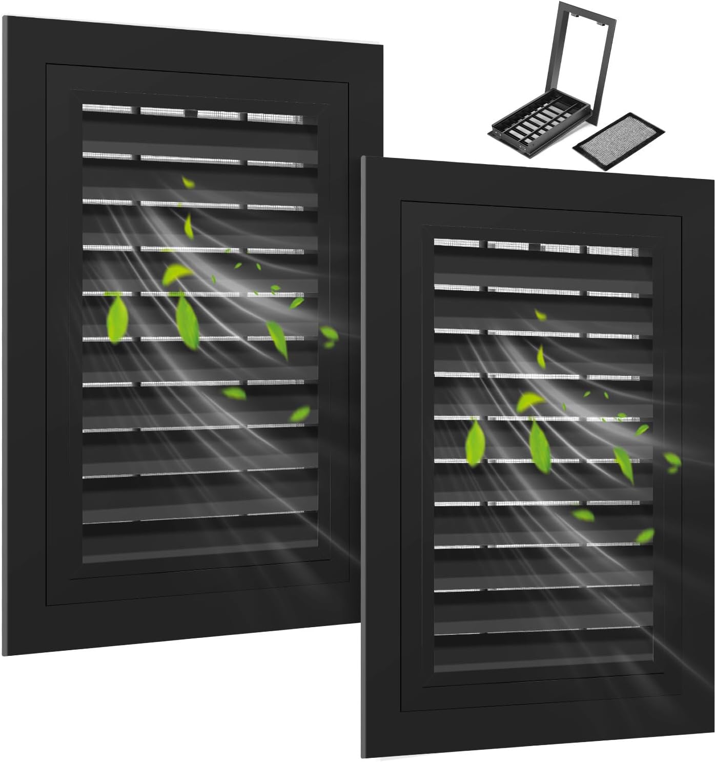 2 Pack 12''x18'' Aluminum Gable Vent with Replaceable Screen, Louvered Attic & Shed Vent for Exterior Doors, Walls, House (Black)