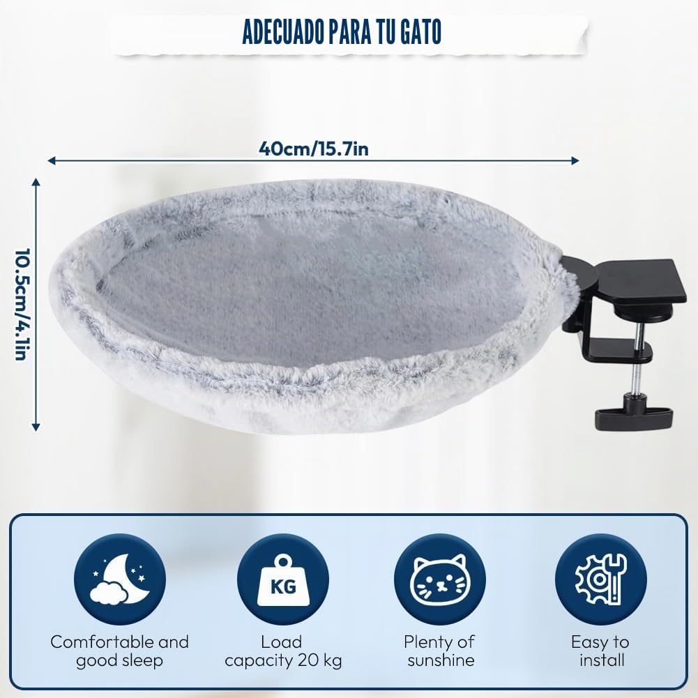 Cama para Gatos para Escritorio, Hamaca giratoria de 360° y Altura Ajustable con Marco de Metal Resistente, Espacio para Dormir para Gatos para Oficina y Oficina en casa