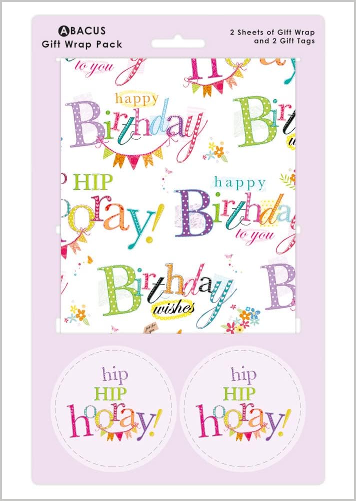 Gift Wrap / Wrapping Paper Pack. 04168A. Happy Birthday, 2 Sheets & 2 Tags