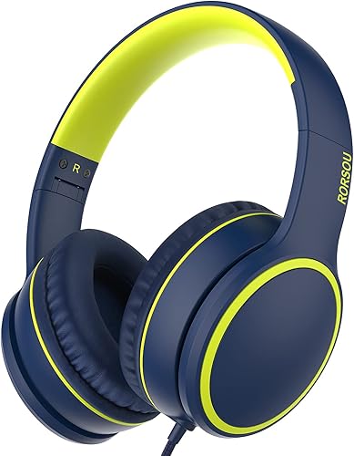 RORSOU R10 - Auriculares sobre la oreja con micrófono, auriculares estéreo plegables ligeros con cable sin enredos de 1.5M, auriculares portátiles