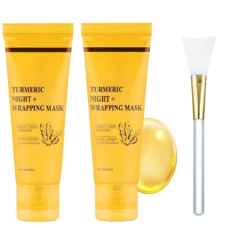 Máscara facial noturna de cúrcuma e colágeno, peel-off, pacote com 2 e pincel