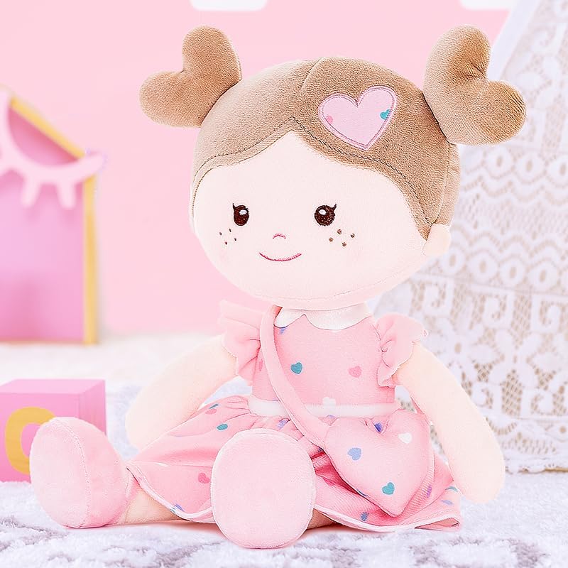 Miniatura 6 de Onetoo First Baby Dolls - Muñeco de trapo de felpa suave para niñas, para dormir, para acurrucarse, con vestido rosa, 14 pulgadas