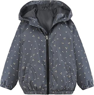 Girls Boys Rain Jackets Lightweight Raincoat Waterproof Hooded Coats Windbreakers for Kids Students 5T-7T