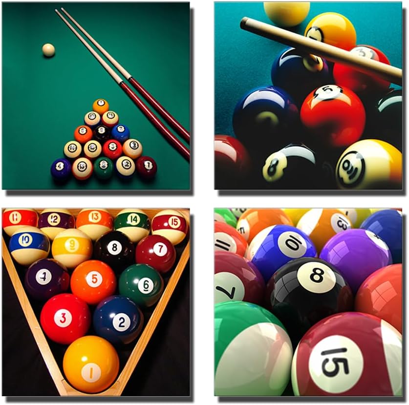 Vintage Billiards Wall Art Bedroom Gym Decorations Pool Billiards Picture Framed for Living Room Office Home Decor Sport Game Room Art 12x12inch