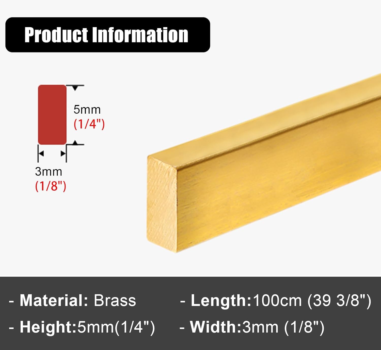 Solid Brass Threshold Transition Strip - Durable Floor Seam Cover for Wood to Tile, Cuttable 1M,(3mmx5mm)