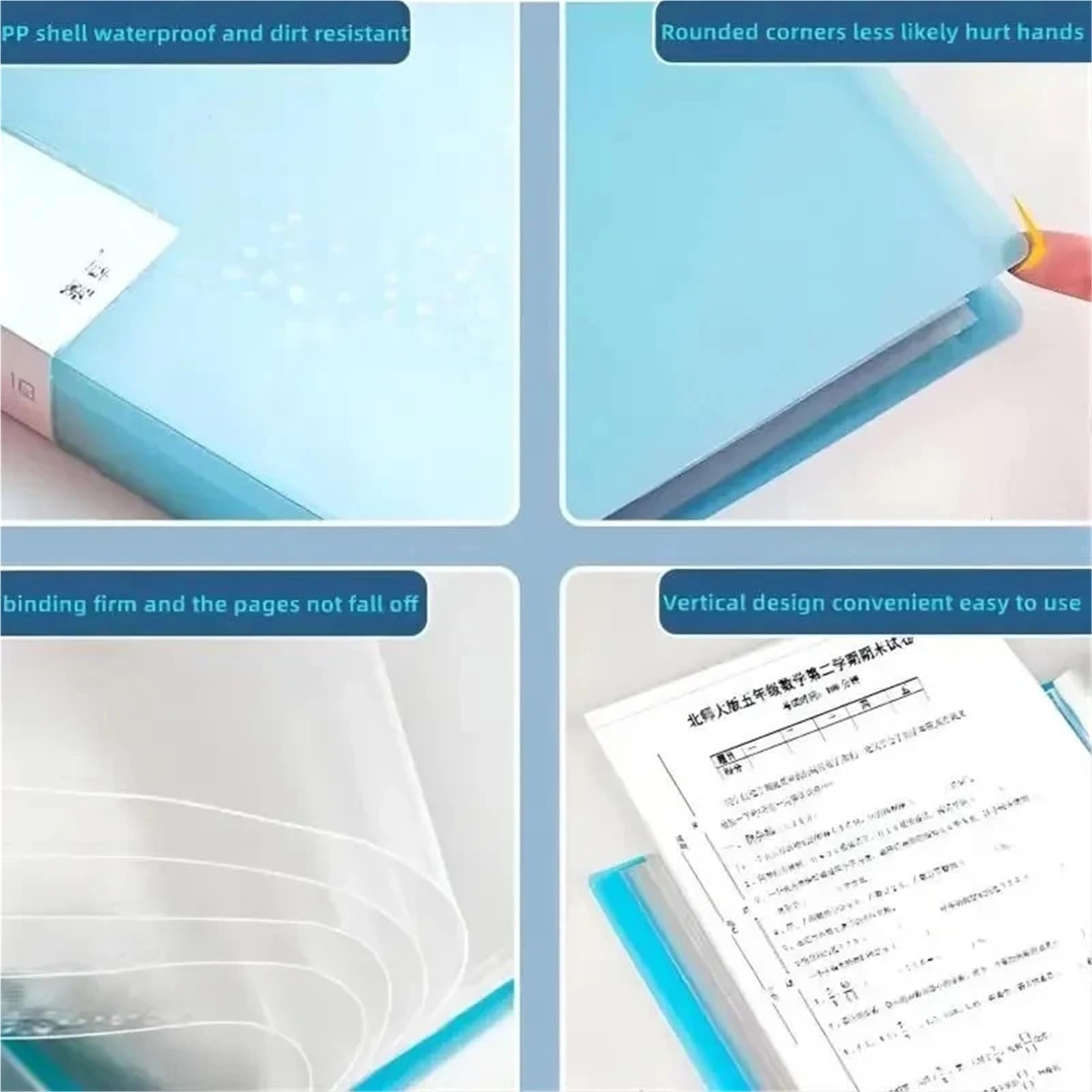 Przezroczysty folder z tworzywa sztucznego, 5 sztuk A4 wielokolorowe plastikowe teczki do przechowywania papieru artykułów papierniczych i biur(Blu)