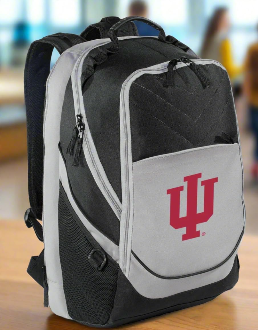 Broad Bay Indiana University Backpack Official IU Logo Laptop Computer Bag (Black & Gray)