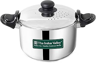 The Indus Valley Stainless Steel 2.5ltr Strainer Pot/Rice Pot for Noodles, Pasta, Corn, SOYA, Vegetables & Rice | Inductio...