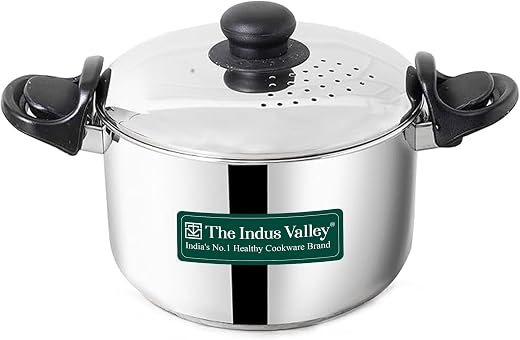 The Indus Valley Stainless Steel 2.5ltr Strainer Pot/Rice Pot for Noodles, Pasta, Corn, SOYA, Vegetables &amp; Rice | Inductio...