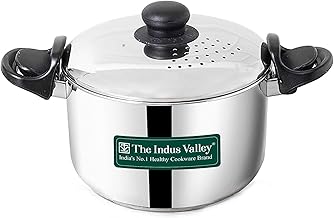 The Indus Valley Stainless Steel Strainer Pot/Rice Pot with Strong Lockable Lid for Noodles, Pasta, Corn, SOYA, Vegetables & Rice | Induction & Gas Friendly | 3-Layer Thick Bottom (2.5Ltr)