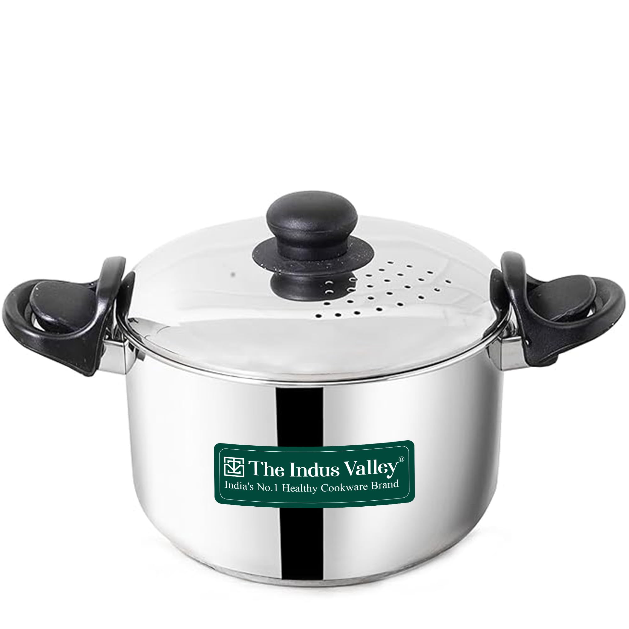 The Indus Valley Stainless Steel 2.5ltr Strainer Pot/Rice Pot for Noodles, Pasta, Corn, SOYA, Vegetables & Rice | Induction & Gas Friendly | 3-Layer Thick Bottom