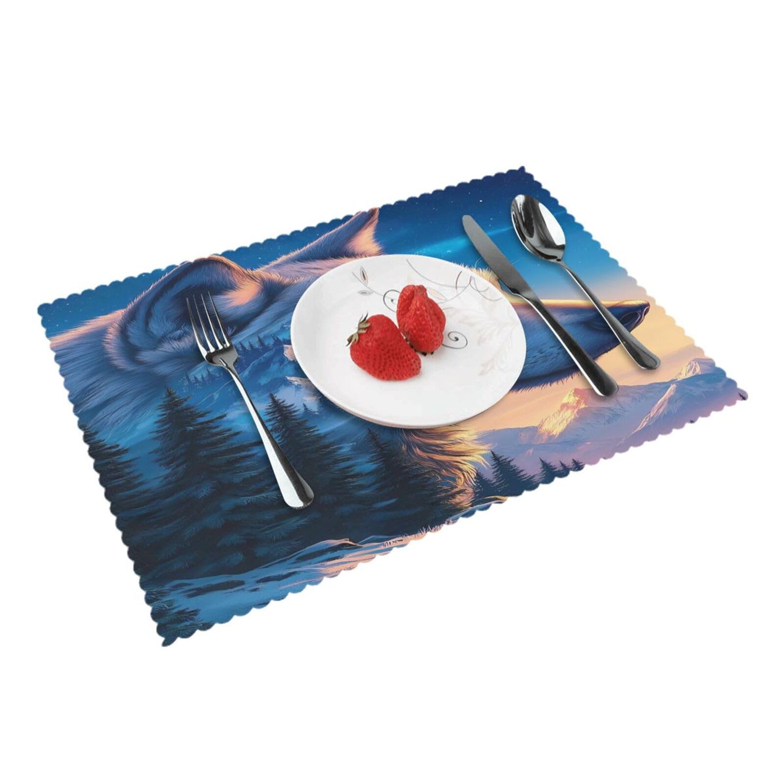 Wolf Mountain Placemats Set of 4 Print Table Mats Place Mats Table Decor for Kitchen Dining 12X18 in