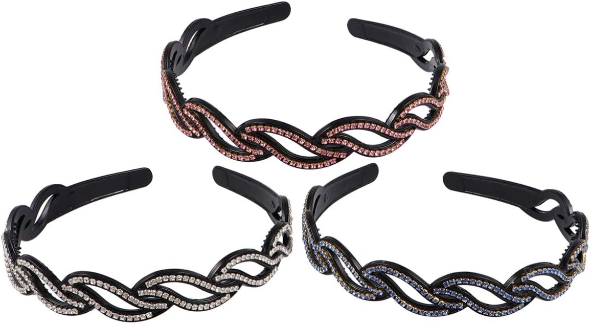 FRCOLOR 3pcs Rhinestone Headbands Teeth Comb Hair Hoops Plastic Hair Band Bling Hairbands Non-slip Headbands for Women Girls