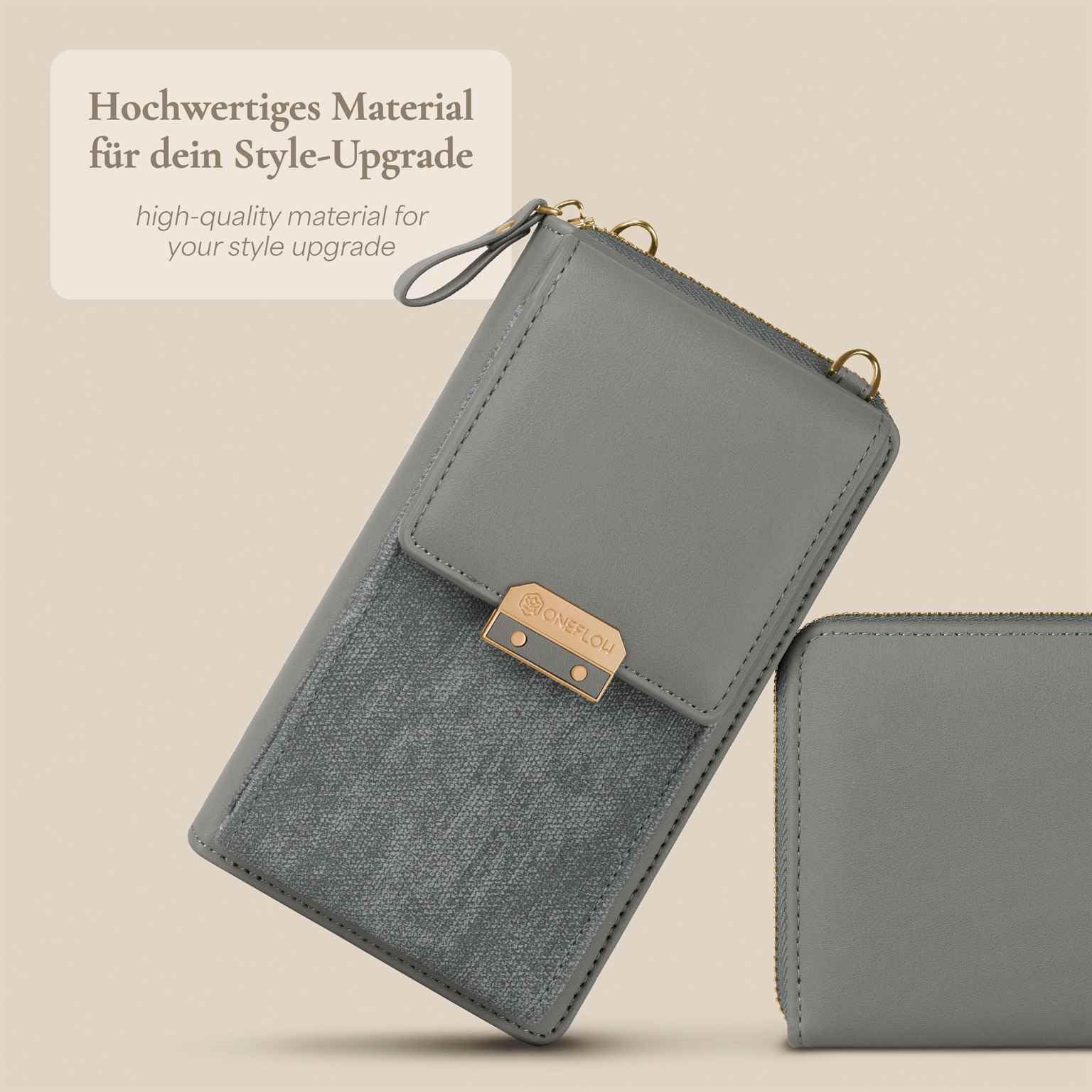 ONEFLOW Bliss Purse für iPhone 16 Pro Max Handytasche zum Umhängen Damen mit Portemonnaie, Handy Umhängetasche mit Geldbörse und Handyfach, Kleine Handtasche, Taupe Grau