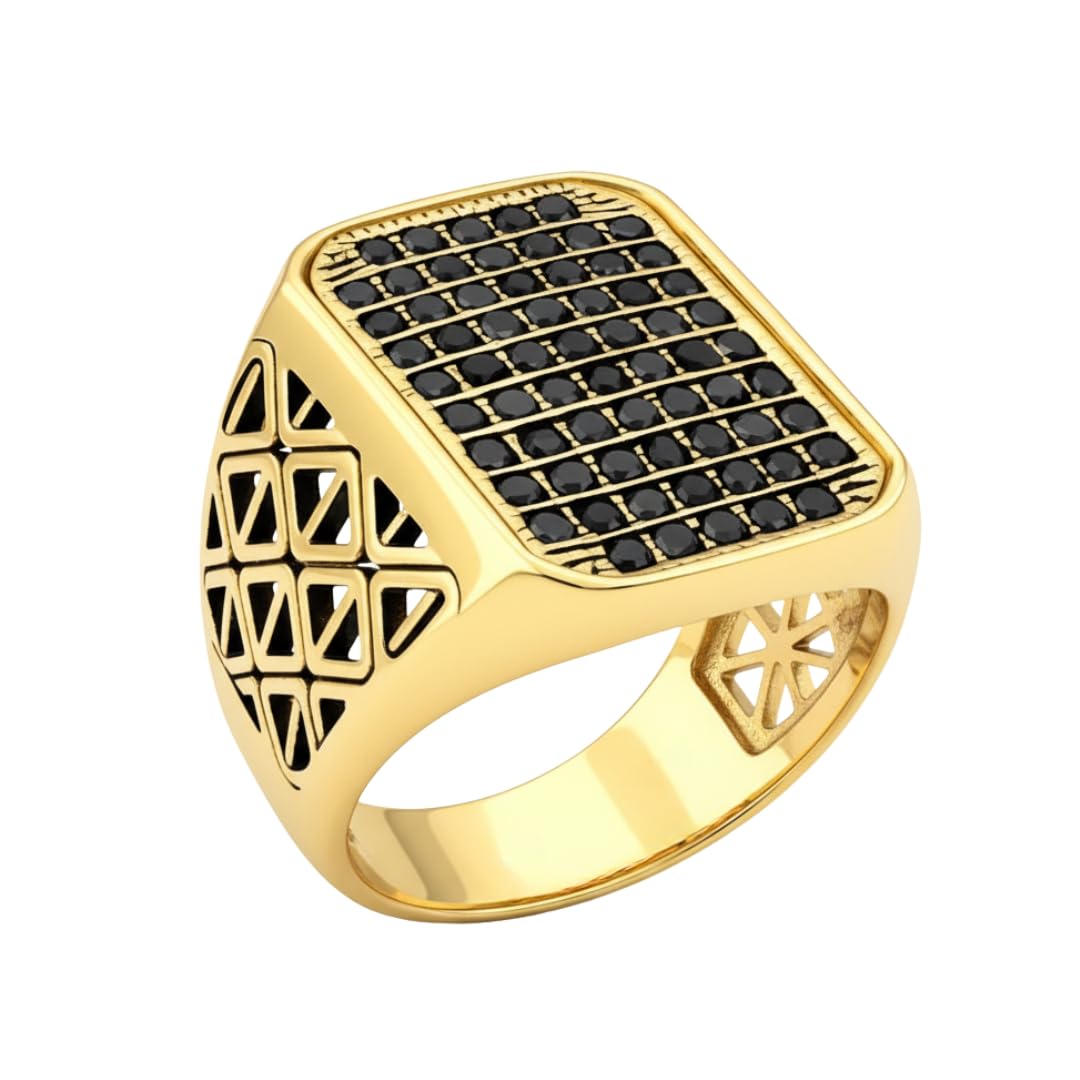 the men thing Royal Series - KING GRID - Pure Titanium Steel Ring for Men & Boys Luxury Style, Gold Black Tone (Size : 16-20-26)-picture-32
