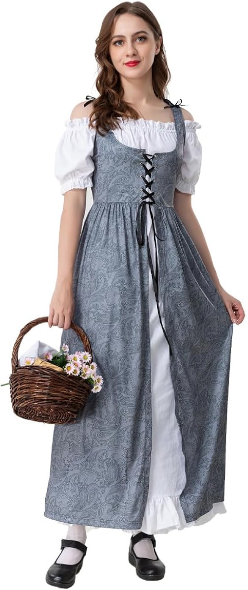 ZRYAZQ Dirndl Damen Lang Komplettset - Oktoberfest Trachtenkleid Mit Bluse Und Kopftuch