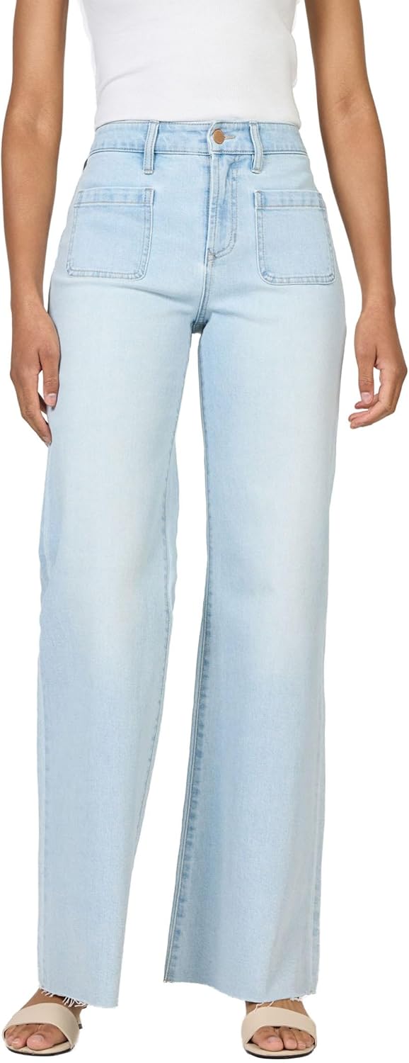 DEAR JOHN Micah Women’s Wide Leg Jeans Mid Rise Comfortable Stretch Raw Hem