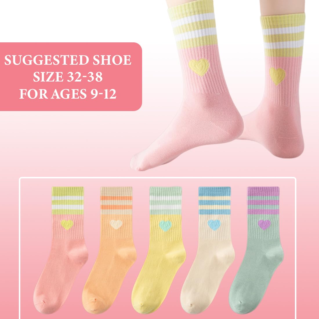 NHQZ 5 Pares calcetín Corazón Tenis Niña, Algodón, Calcetines Blancos Mujer