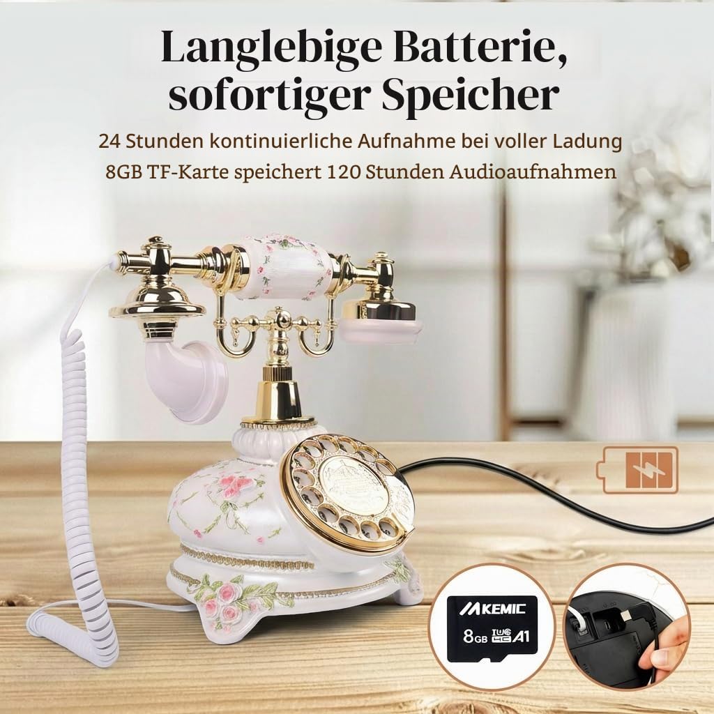 Audio Gästebuch Hochzeit Telefon, Audio Gästebuch Telefonrekorder, Hinterlassen Sie eine Nachricht nach dem Ton Gästetelefon, für Hochzeiten, Partys, Geburtstage, Abschlussfeiern (Blume gestreift)