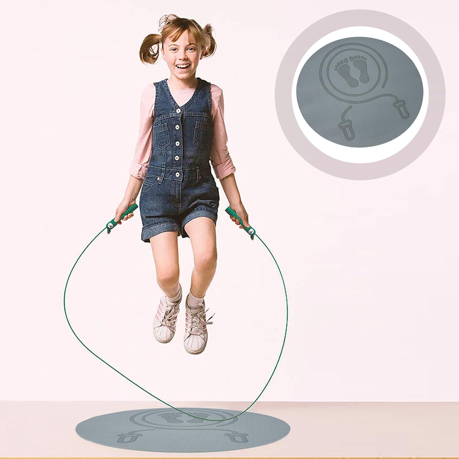 Shockproof Jump Rope Mat Non-slip Tpe Workout Cushion round Fitness Mat 0.8cm Thick Gray Indoor Home Gym Exercise for Jumping and Yoga