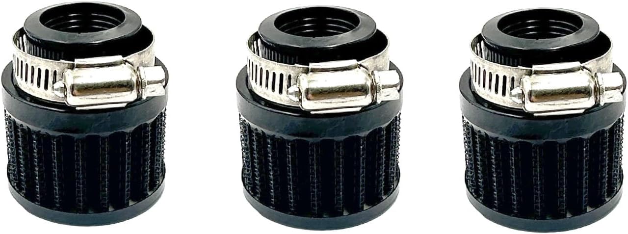 3pcs 25mm 1" Intake Air Filter with Adjustable Clamp Black Universal Breather Filter Cold Breather Turbo Vent Crankcase Cleaner Accessory Compatible with most universal vehicles Motorcycle