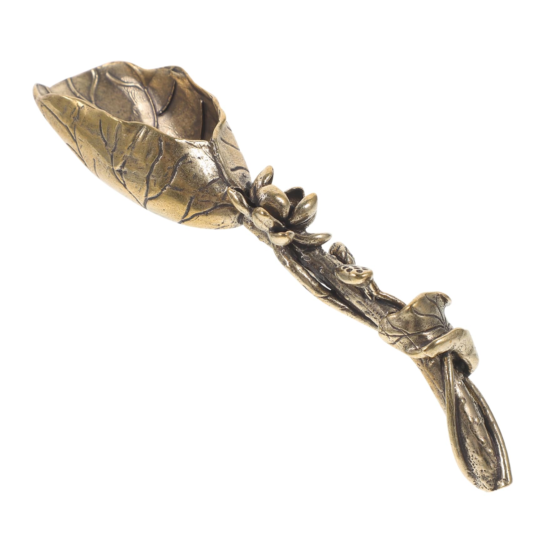 OKUMEYR 1Pc Mini Copper Tea Scoop Lotus Style Tea Spatula Decorative Tea Accessories for Loose Leaf Small for Kitchen and Tea House Use Alternative