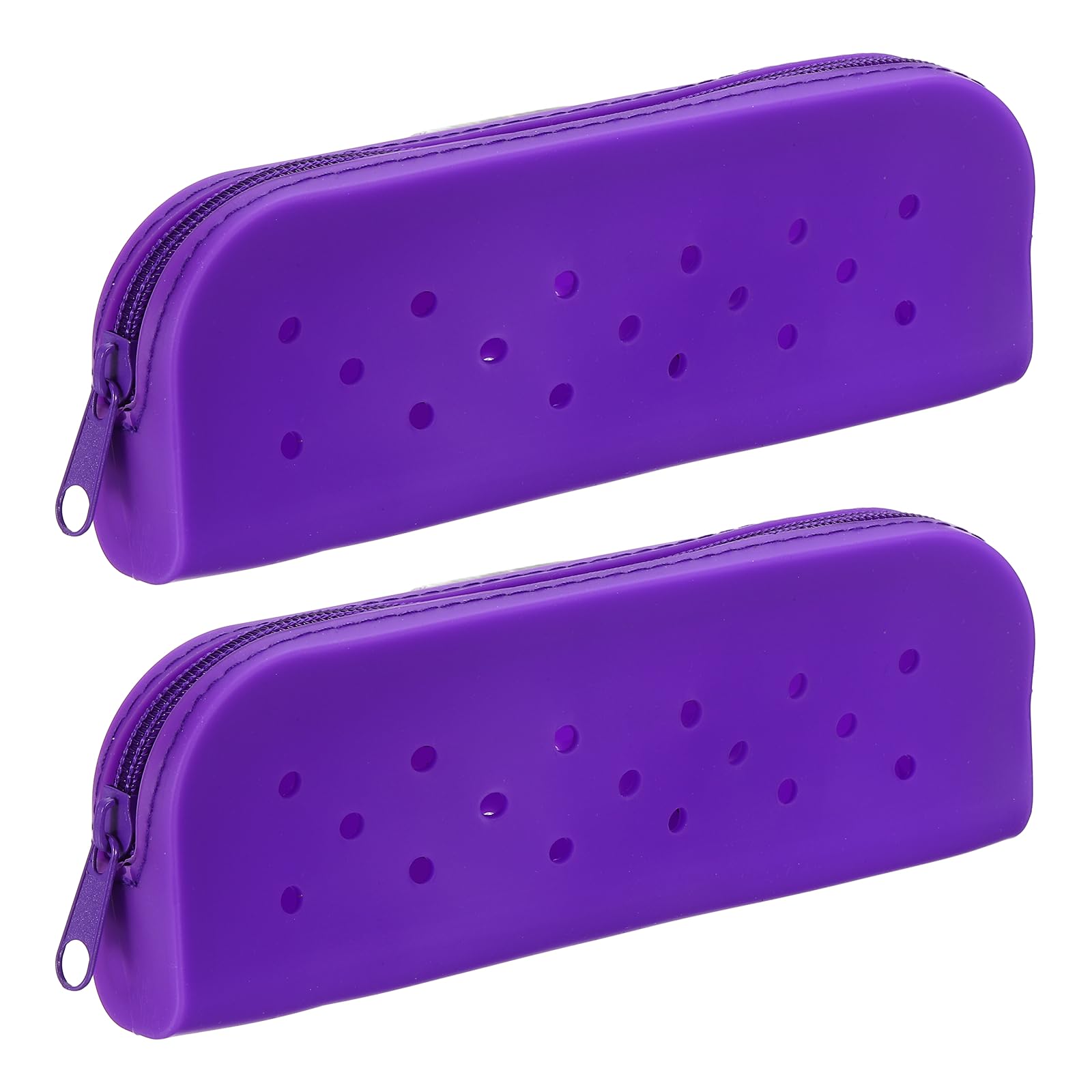 PATIKIL 2 Pack Silicone Pencil Pouch, Small Pencil Pouch Case with DIY Holes Cute Silicone Stationery Organizer for Office Travel Makeup, Dark Purple — image 1